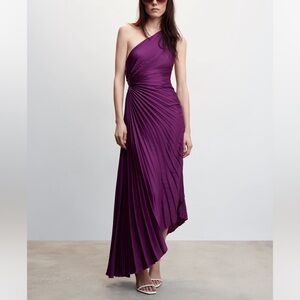 MANGO Purple Asymmetrical Pleated Dress 4 Wedding Guest